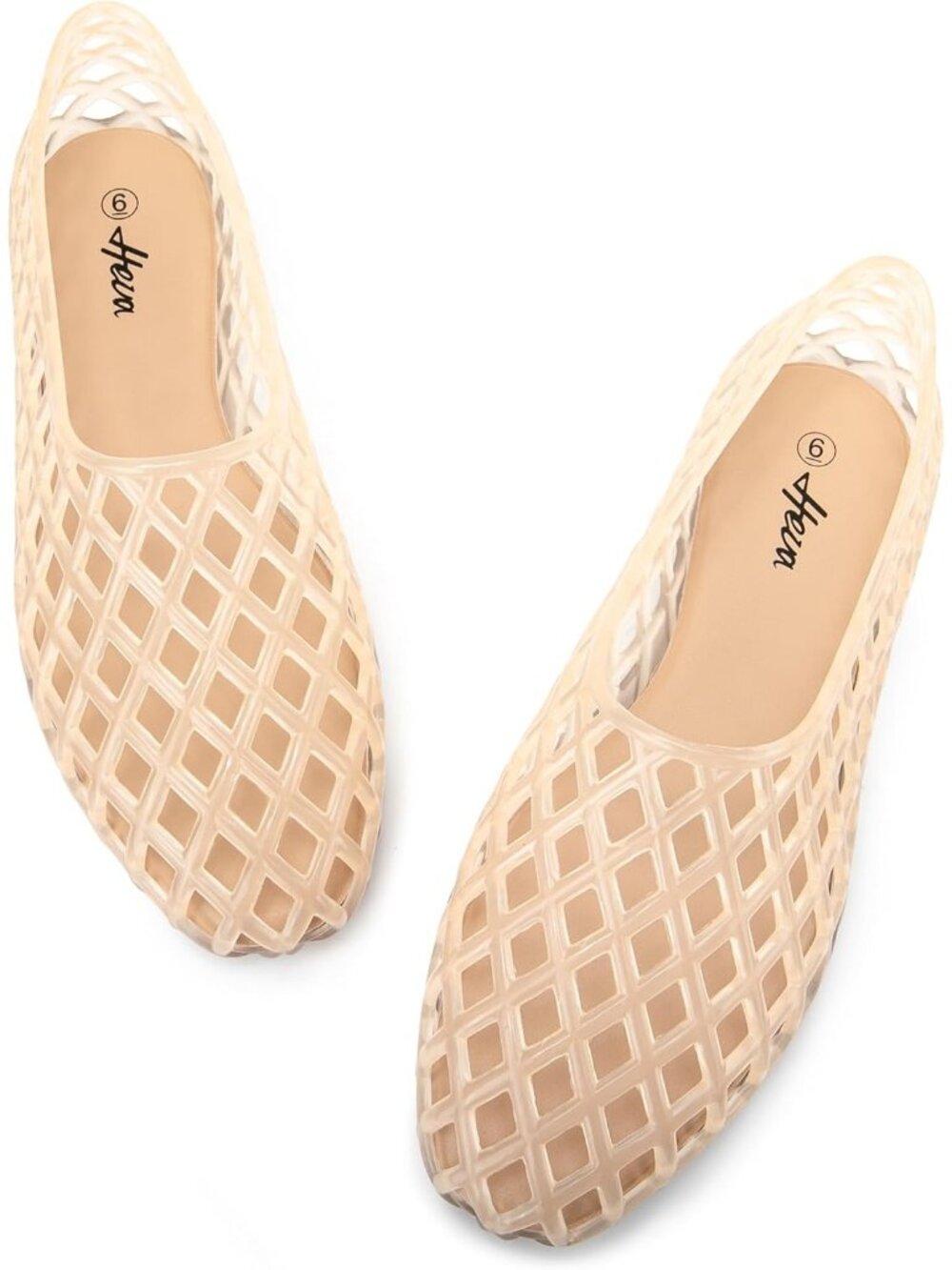 Women's Nude Summer Jelly Mesh Breathable Slip On Clear Hollow Beach Flat Sandal